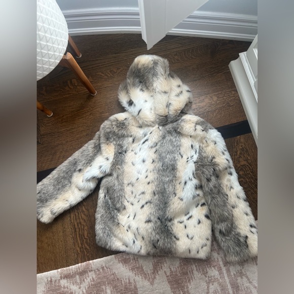 Vintage IZZI Kids Fuzzy Faux Fur Leopard Print Hooded Jacket SZ Small 7/8 Girls - Picture 10 of 16